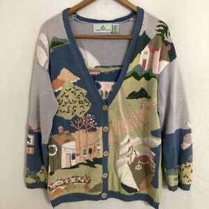 Vtg Design Options 3D Knit Cardigan Sweater Women Size Small Embroidered Cottage